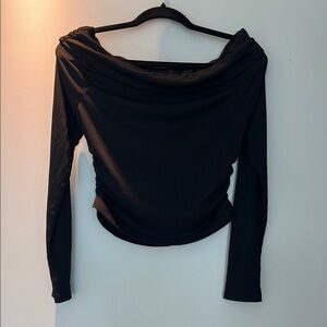 Elegant Black Off-Shoulder Top with ruching on the side